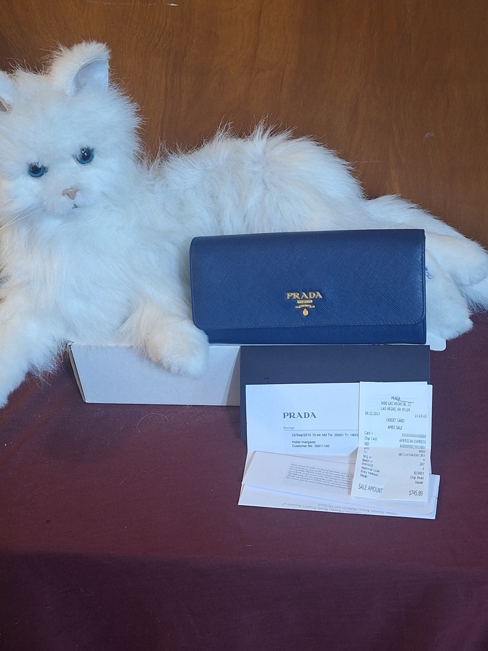Prada Saffiano Leather Continental Wallet in Navy Blue